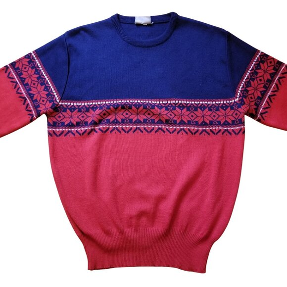 Meister L Nordic Fair Isle Sweater Pullover Blue Red Wool Blend Vintage - Picture 7 of 7